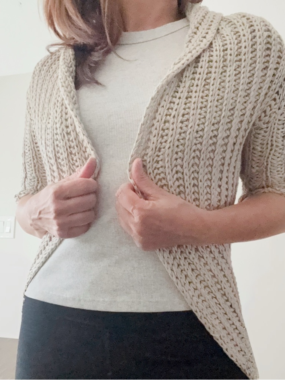 THEORY Unique Chunky Open-Front Light Gray Knit Sweater Cardigan | Size S